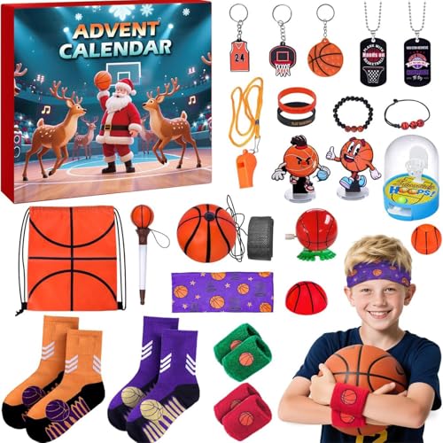 Generisch - Basketball Adventskalender, 24 Tage Weihnachts-Countdown mit Sportartikeln und Dekorationen, Überraschungsbox-Geschenk für Jugendliche, Jungen und Mädchen