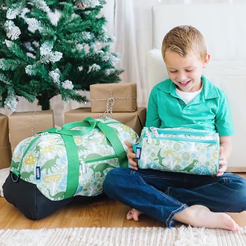 Image of Wildkin Kids Overnighter Duffel Bag - Carry-On Travel Bag for School & Sleepovers, Lightweight, Durable, Boys & Girls Ages 4-15 - Dinomite Dinosaurs