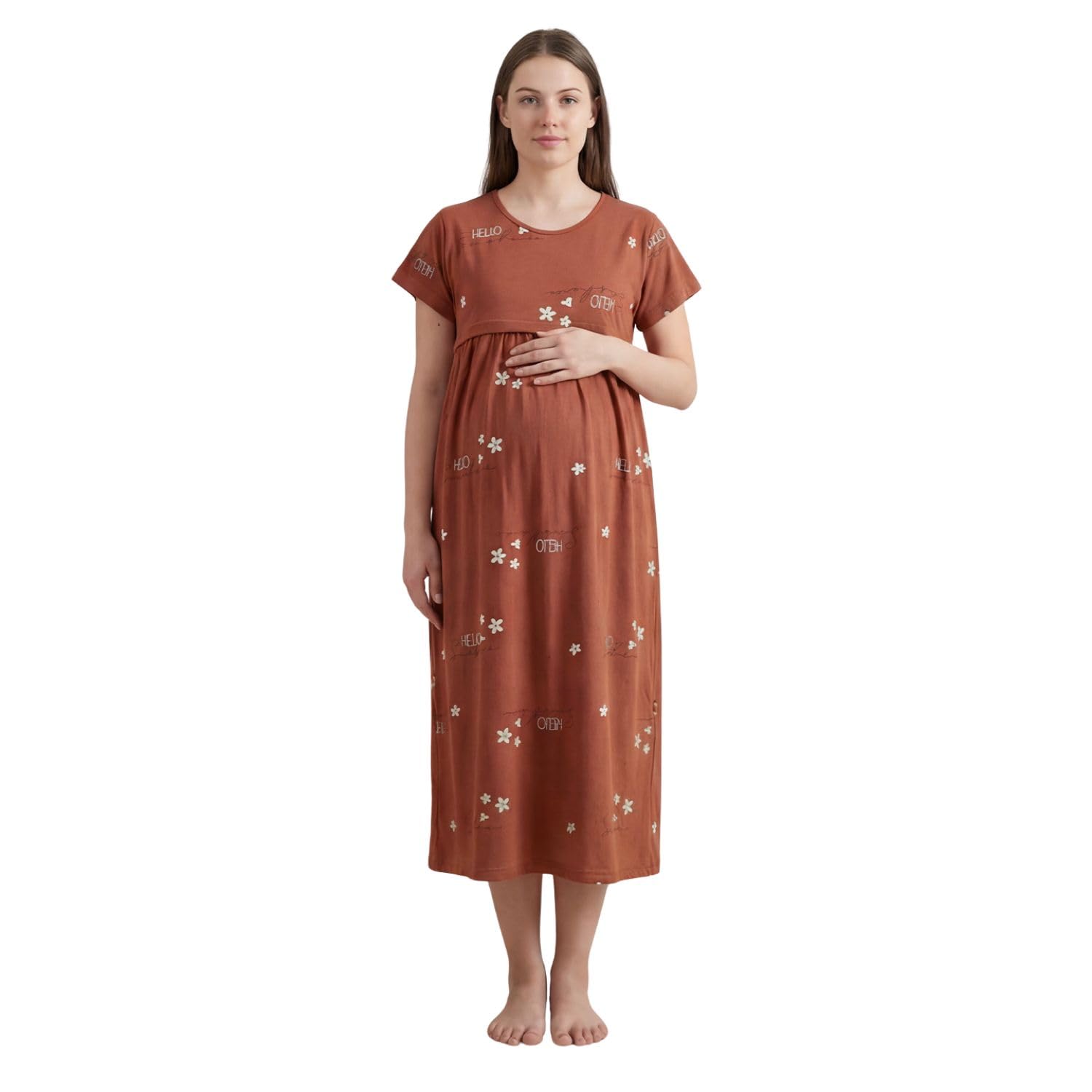 secret wish Women’s Hosiery Maternity Nighty | Comfortable Pregnancy & Nursing Nightwear | Soft Breathable Fabric-picture-33