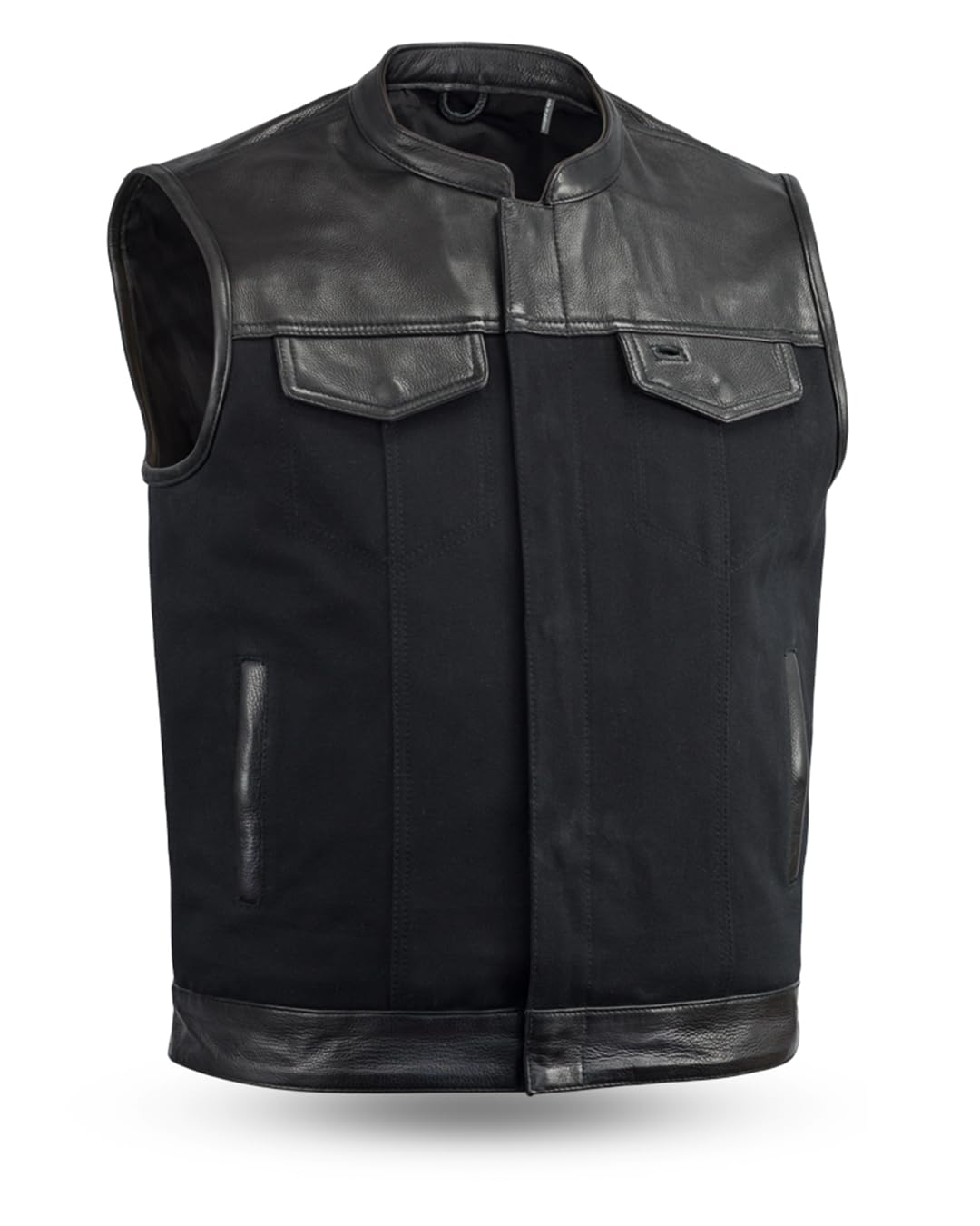 49/51 - Men's Motorcycle Vest - Leather Canvas - Black