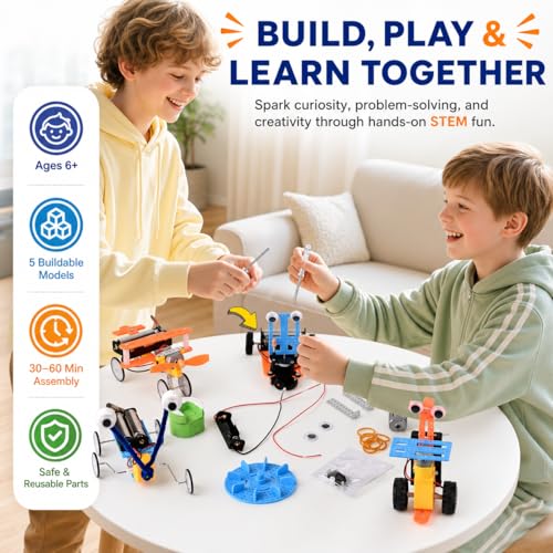 STEM Kits for Kids Ages 6-12, 5-in-1 Robot Building Science Kit for Boys Girls, DIY Robotics Engineering Projects, Educational STEM Toys, Birthday for Kids Age 6 7 8 9 10 11 12 - Image 5