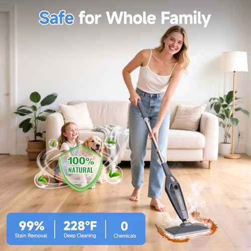 Image of SENMO Steam Mop, 14-in-1 Detachable Steam Cleaner for Home and Floor, 1300W 228F Deep Cleaning MultiPurpose Floor Steamer with 14 Attachments for Hardwood Floors, Tile, Grout, Furniture, Carpet, Wall