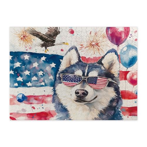 Rompecabezas de perro Husky para el 4 de julio: entretenimiento creativo y decoración en madera