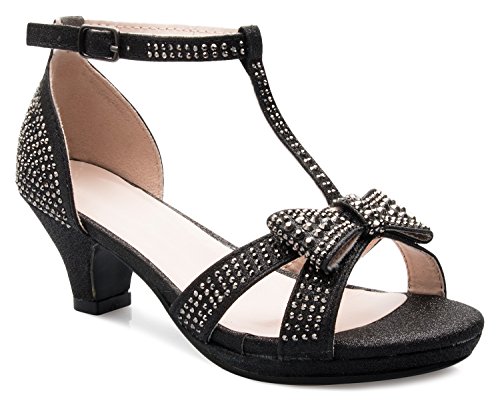 Image of Olivia K Girl's Glitter Leatherette Open Toe Strappy Ankle T Strap Kitten Heel Sandal (Toddler /Little Girl)