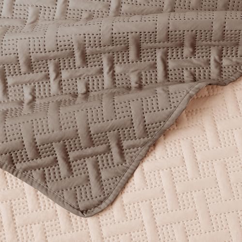 Image of Story@Home Reversible Quilted Bedsheet | 400 TC Ultrasonic Bedspread AC Blanket | Comforter for Double Bed Quilted Bedcover for Double Bed with 2 Pillow Cases 250x225 CM - Sand & Cocoa