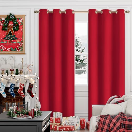 Image of YoungsTex Red Blackout Curtains for Bedroom 84 Inches Length - Thermal Insulated with Grommet Room Darkening Drapes for Living Room Divider, 2 Panels, 42 x 84 Inch
