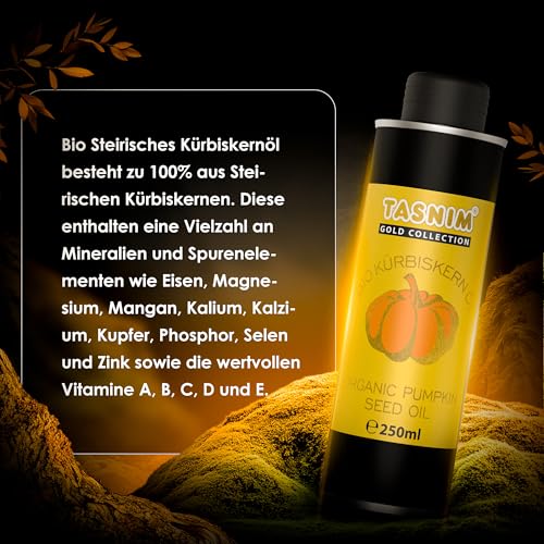 Bio Steirisches Kürbiskernöl – 100% Naturrein & Kaltgepresst – Premium Qualität für Haut und Haare oder Dressing in Salaten – Reich an Omega-3 & Omega-6 Fettsäuren – Hergestellt in Österreich