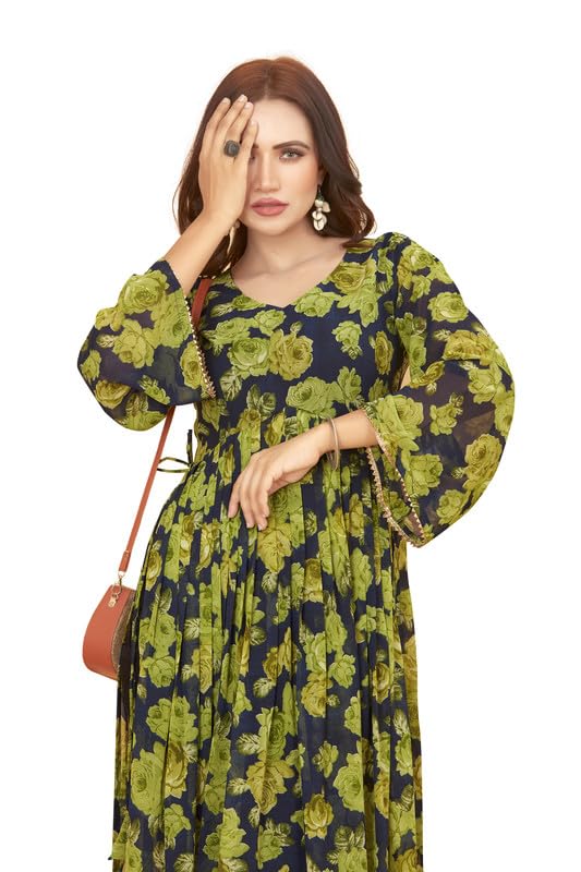 Image of ODD BY chansi TRENDZ Women's Poly Georgette Long Sleeves V-Neck Flared Kurti