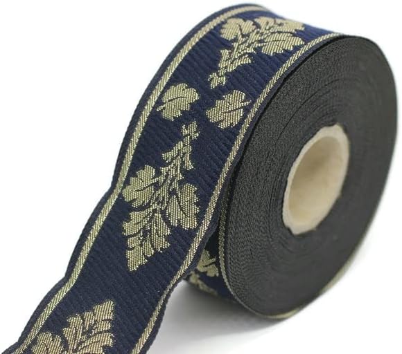 11 Yard Spool 1.37 inches Royal Blue Leaf Tendril Jacquard Ribbon Upholstery Fabric Woven Dekorband Trim Drapery Making