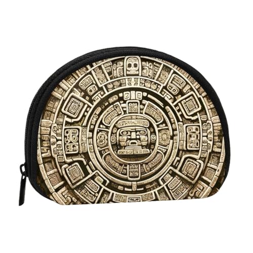 Portable Coin Purse Ancient-Mayan-Calendar-Stone Mini Zippered Money Pouch Card Holder
