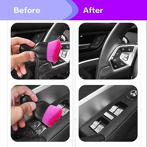 Image of AOCISKA Car Interior Detailing Brush,Soft Bristle Cleaning Brush Car Detailing Brush Dusting Brush,Car Interior Cleaning Tool,Auto Detail Brush Car Dash Duster Brush (Black&Double Purple)