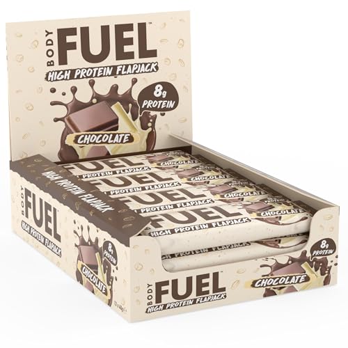 BodyFuel High Protein Flapjack - 8g Protein, Low Sugar, High Fiber Snack for Pre-Workout & Post-Workout Recovery (Chocolate)(12 x 40g)