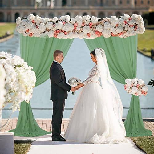 Fuhsy Sage Green Sheer Curtains 2 Panels Chiffon Curtain Backdrop 10Ft Sheer Wedding Drapes For Backdrop Tulle Window Curtains For Birthday Party Arch Backdrop Panels For Church Stage 29X120 Inches #TOP6