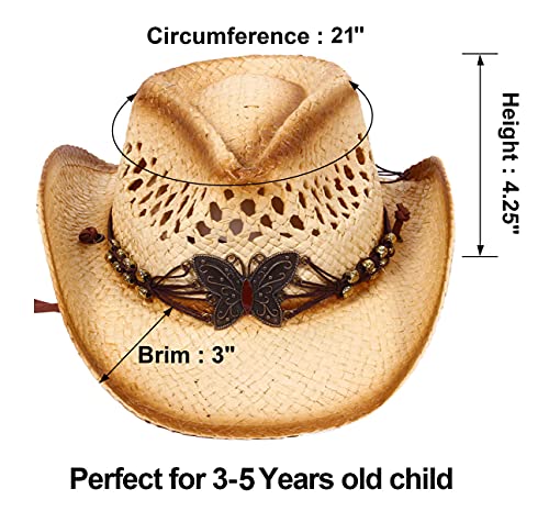 Simplicity Kid's Straw Cowboy Hats For Boys Cowboy Hat For Kids With Butterfly Adjustable Tie For 3-5 Years Old Child, Kst-005 #TOP1