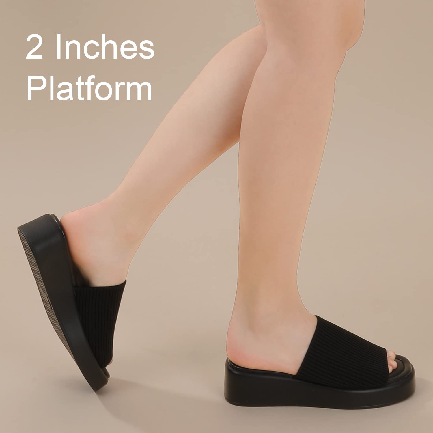 Leevar Plateausandalen für Damen, weiche, mit Memory-Schaumstoff und Absatz, vorne offen, eckige Pantoletten, Hautfarbe, klar, weiß, schwarz, flache, sommerliche Keilabsatz-Sandalen