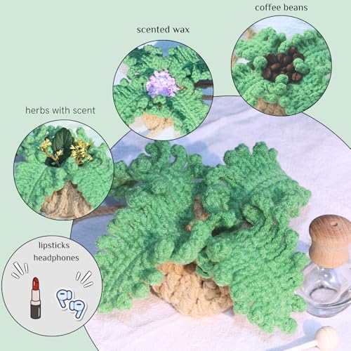 Image of ROFIGL Handmade Crochet Hanging Car Air Freshener - Botanical Fern Leaf Design with 12ml Refillable Glass Essential Oil Bottle, Long-Lasting Car Diffuser & Nature-Inspired Decor
