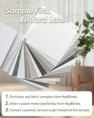 Image of HeyBlinds Motorized Roller Shades, Smart Blinds for Windows, Remote Automatic Window Shades, Electric Shades, Light Filtering (Light Filtering Roller Shades Fabric Samples)