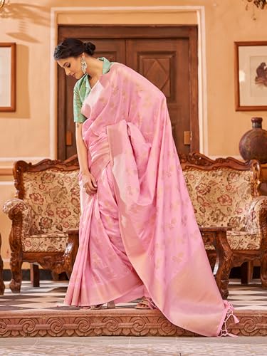 Image of SWORNOF Women's kanjivaram banarasi silk saree Zari Woven for festival Wedding silk with rich pallu Design sarees for women with Unstitched blouse piece