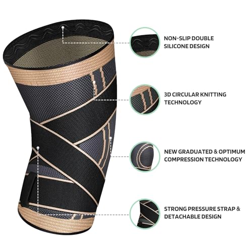Copper Knee Braces, knee Support for women and men with Removable Adjustable Straps, Premium Knee Compression Sleeve and Knee Brace for Arthritis Pain, Running, Cross Training (Copper Knee Braces?L?)