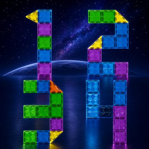 Image of Magnetic Tiles Building Set for Kids, Multicolour, 3D Construction (48) | 3D Construction
