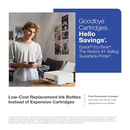 Image of Epson EcoTank ET-1910 Wireless Color Supertank Printer with up to 3 Years of Ink, Refillable Tanks, Perfect for Home, 11 PPM, 100-Sheet Paper Tray - White