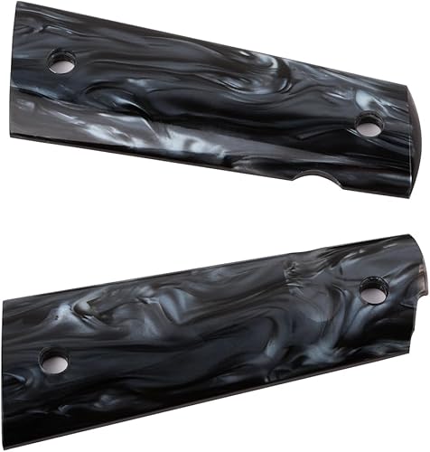 Miniatura 6 de Cool Hand 1911 Magwell Grips, Comandante de gobierno de tamaño completo, perla sintética de alto pulido, negro y blanco, tornillos dorados