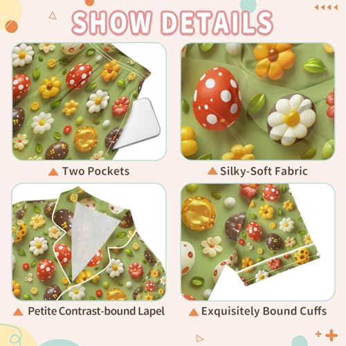 senya Watercolor Yellow Flower Egg Satin Summer Pajama Sets Silk Short Sleeve Button Down Sleepwear3