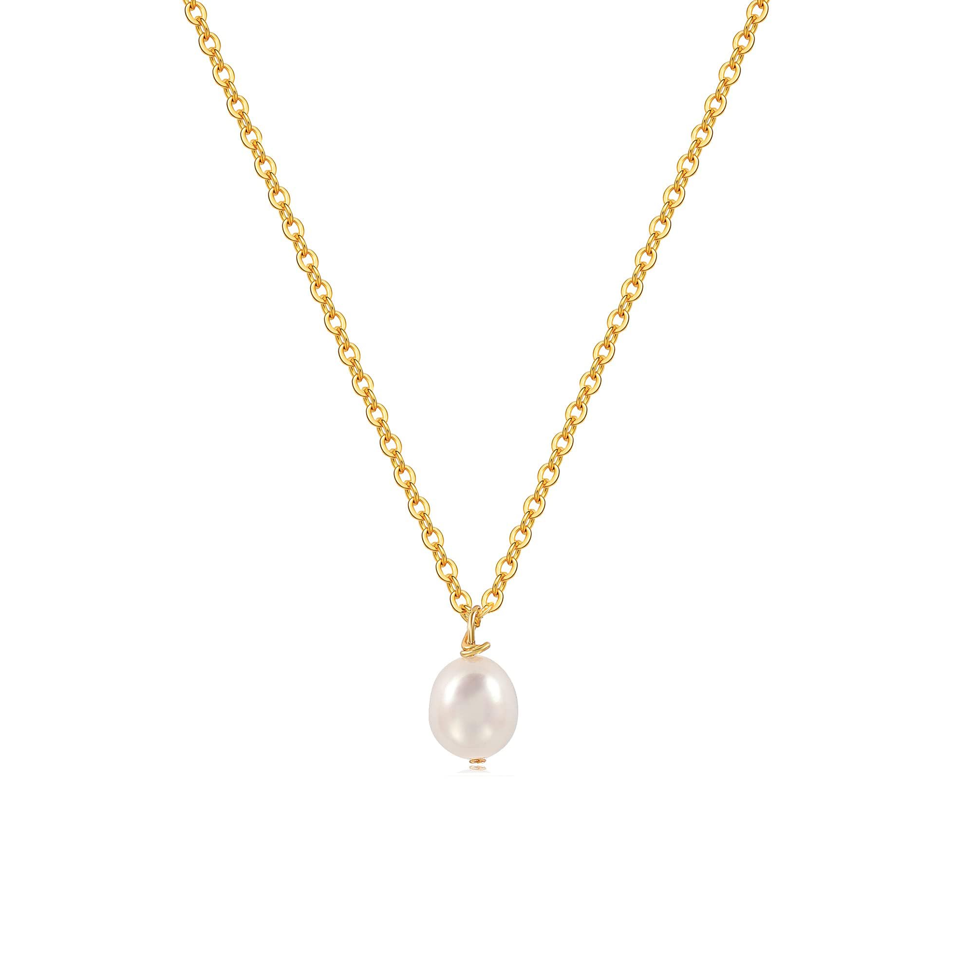Tewiky Pearl Necklaces for Women, Dainty Gold Necklace 14k Gold Plated Single Pearl Necklace Simple Pearl Choker Necklaces for Women Trendy Cute Gold Necklace Jewelry for Women