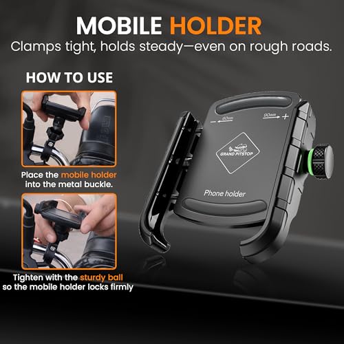 Image of GRAND PITSTOP Mobile Holder for Bikes | (Black - Jaw Grip 360 Rotation) | Phone Mount for Motorcycle, Bicycle, Scooter | GPS Navigation Support | Anti-Slip Clamp | Sturdy Build