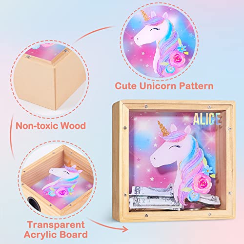Image of ICOSY Piggy Bank for Kids, Wooden Framed Coin Bank