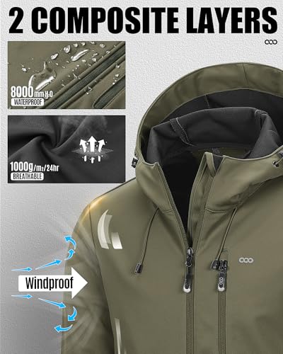 Image of 33,000ft Men's Softshell Jacket with Hood Waterproof Windbreaker Lightweight Rain Shell Jacket for Outdoor Hiking Travel