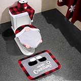 4-teiliges Weihnachts-Badezimmer-Set, süßer Zwerg, Weihnachts-Badezimmer-Dekoration, leicht zu reinigendes Set mit rutschfestem Teppich, Toilettendeckel-Abdeckung, Taschentuchbox-Abdeckung und Tank-S
