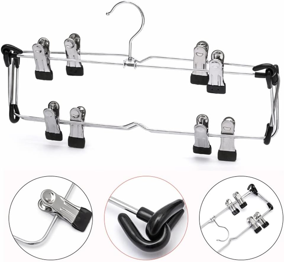 Hangers for Clothes 4 Pcs Space Saving 4 Tier Metal Skirt Hanger with Clips Closet Storage Organizer, Adjustable Pants Hanger Cost Hanger