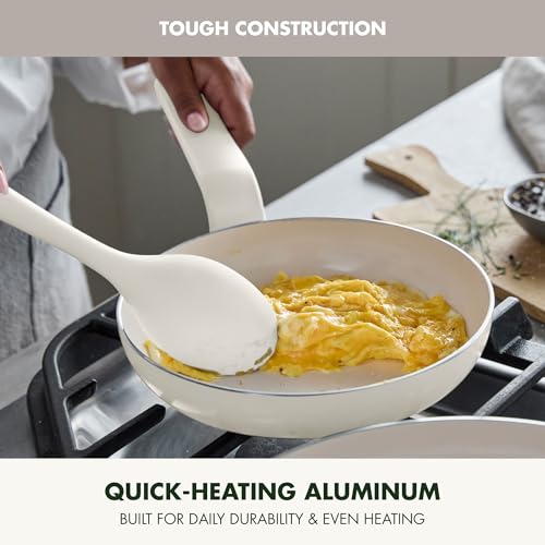 Image of GreenPan Rio Advanced 8 inch Frying Pan Skillet, Ceramic Nonstick PFAS-Free, Induction Ready, Dishwasher and Oven Safe, Cream White