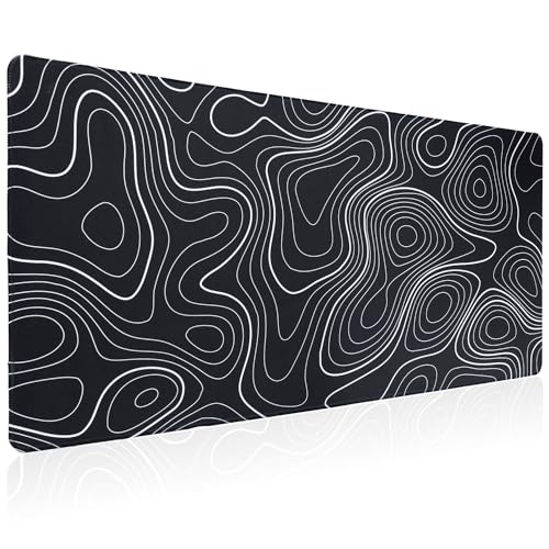 Bloss Large Gaming Mouse Pad Desk Mat, Mousepads with Anti-Slip Rubber Base, Extended Desk Pad, Mouse Mat-Black and White Topography (31.5 x 15.7 Inches, 2MM)