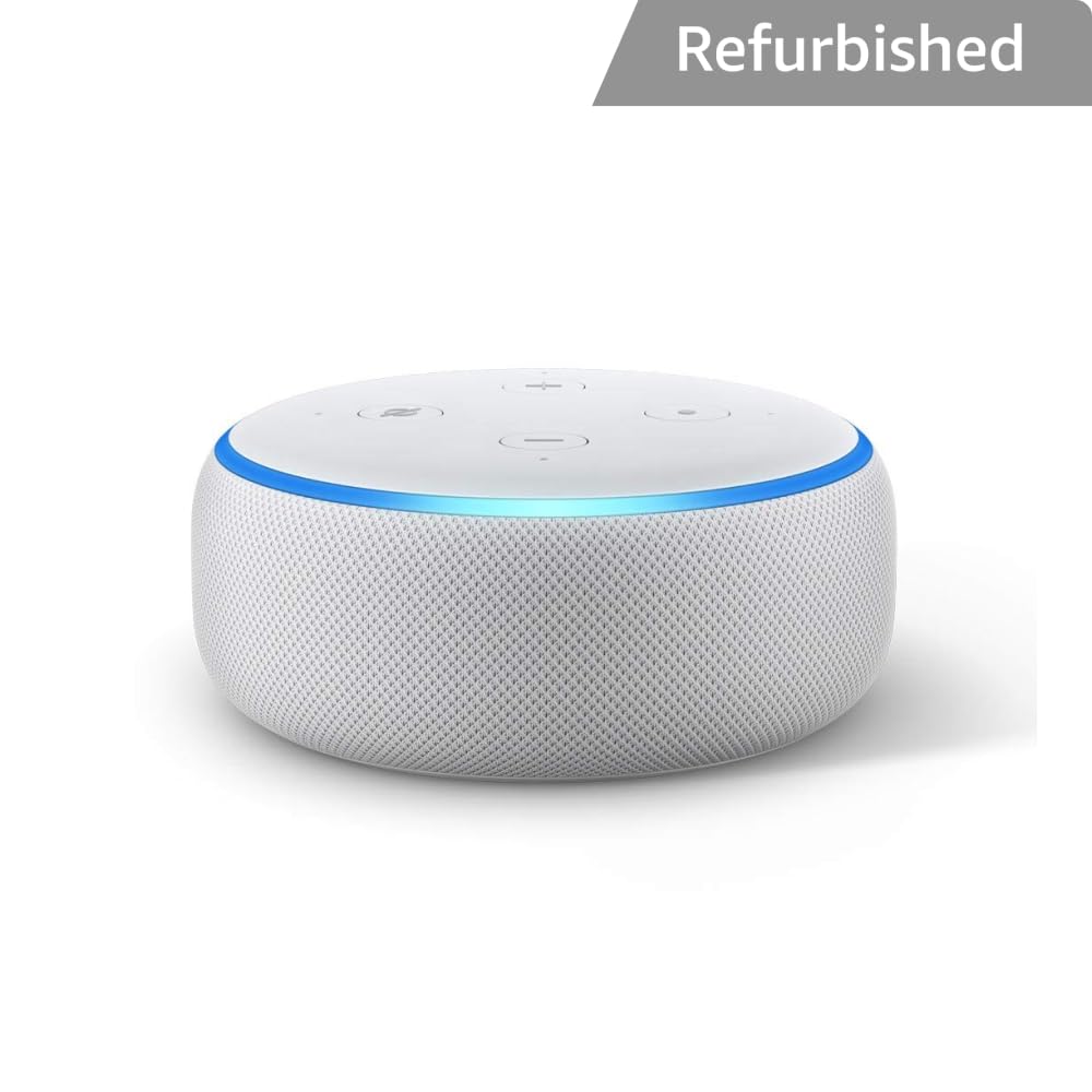 Echo Dot (3rd Gen), Certified Refurbished, White – Improved smart speaker with Alexa – Like new, backed with 1-year warranty