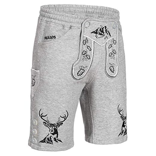PAULGOS Herren Trachten Jogginghose, Optik Trachten Lederhose, Kurz in 3 Farben Gr.S-3XL JOK4 (XXL, Hellgrau)