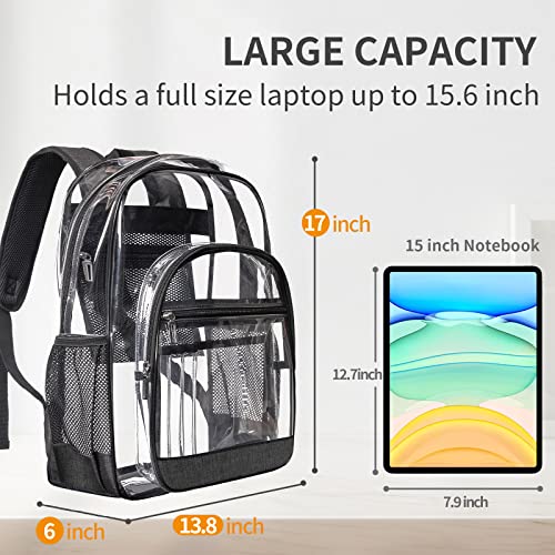 Clear Backpack Bookbag Stadium Approved - Clear Heavy Duty Backpacks for Men Women - Large Transparent See Through Bookbags with Reinforced Strap2