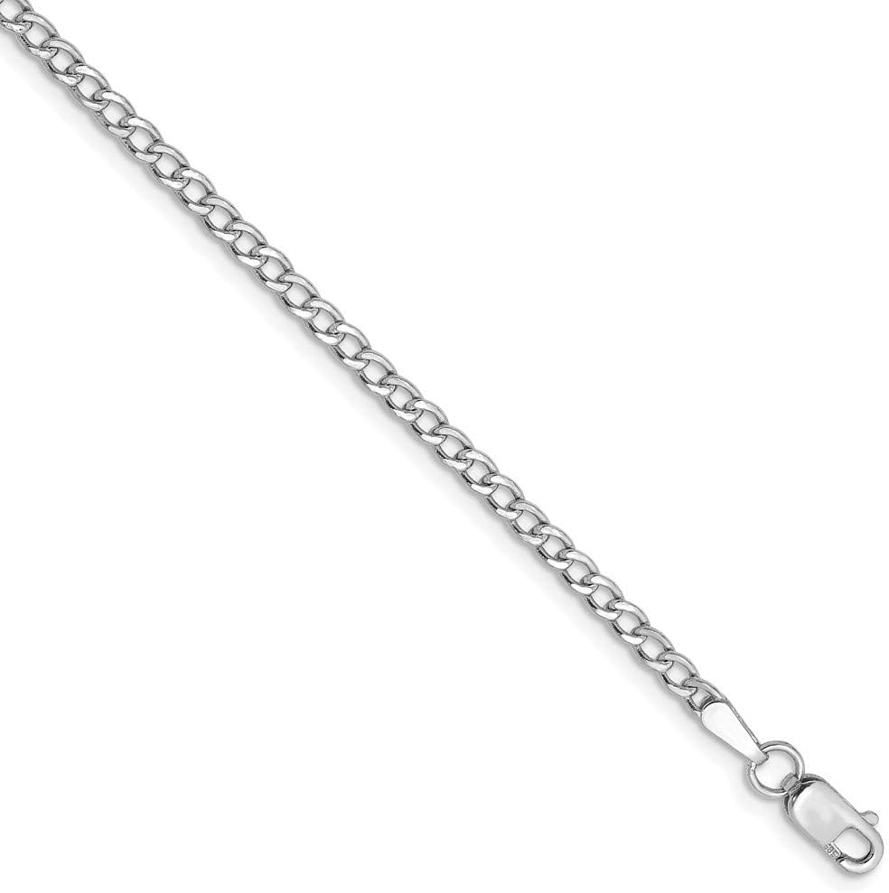 Sonia Jewels 14k White Gold 2.5mm Semi Solid Curb Cuban Link Link Anklet Bracelet - with Secure Lobster Lock Clasp