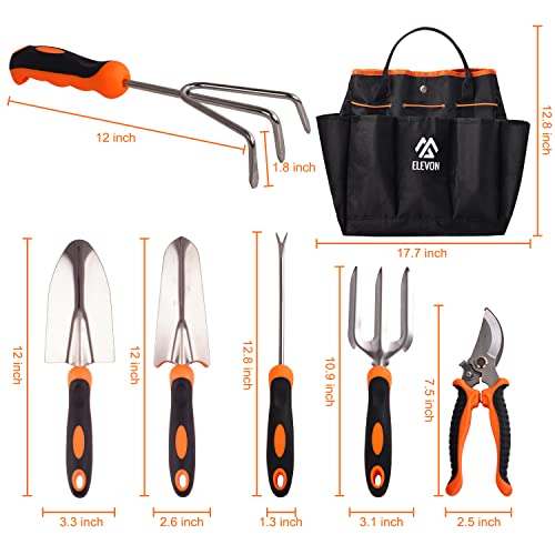 Elevon Gardening Tool Set, Stainless Steel Heavy Duty Gardening Kit with Ergonomic Handles, Durable Gardening Bag, Ideal Gardening Tool Set - Suitable for Men and Women (Orange, 7Piece) - Image 3