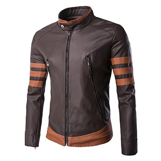 WSLCN X Jaqueta masculina vintage de couro sintético marrom, Marrom, M