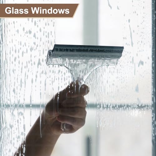 Image of HARFINGTON 2pcs Squeegee 6 Inch Length Auto Water Blade Shower Squeegee with Non-Slip Handle for Windshield Window Cleaner Glass Door, Green