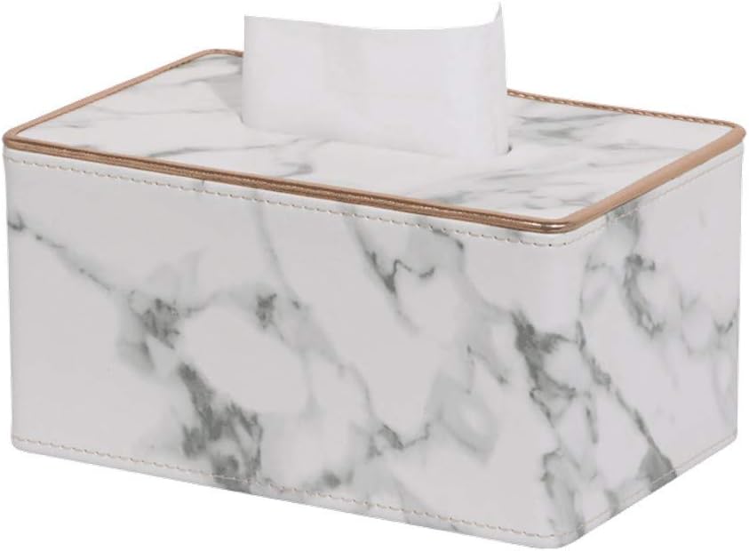 ENXING Tissue Box Cover Holder Rectangular Tissue Box European leather Paper Towel Holder napkin holder embossed roll holder (marble pattern) 19x12x10cm, white