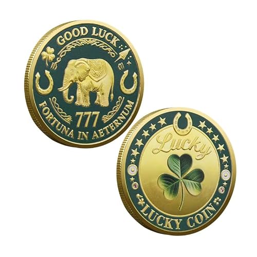 Two piece good luck coin set with elephant and shamrock