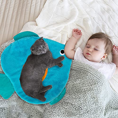 Image of AWOOF Cat Mat, Cute Soft Catnip Mat, Cat Activity Mat Machine Washable Cat Play Mat for Small Medium Large Cats with 8 Pockets, Crinkle Paper Self-Warming Kitty Snuggle Mat Interactive Catnip Toys