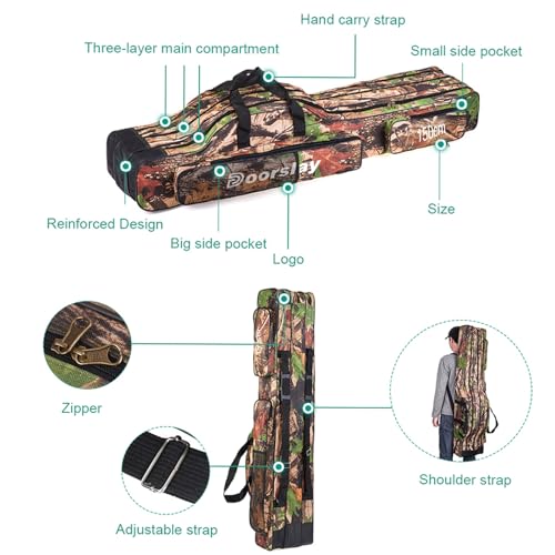 doorslay Portable Folding Fishing Tackle Storage Bags Oxford Fishing Rod Case Fishing Pole Bag Carry Organizer Outdoor Waterproof Fishing Bag - Thumbnail 2