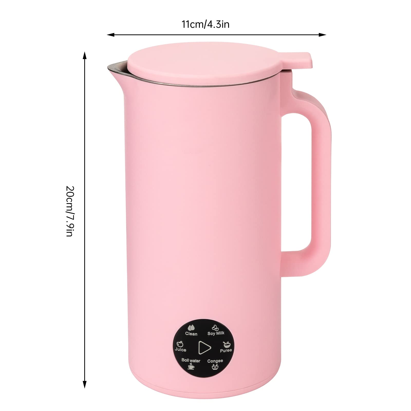 Mixeur et cuiseur à soupe en acier inoxydable - 350 ml - 6 programmes automatiques - Pour le lait de soja, le nettoyage, le jus, l'eau bouillante, les congeés et les purées - Rose