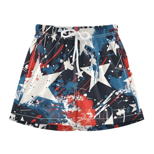 Bolaz Toddler Boys Swimwear Swim Trunks with Compression Liner 4T Grunge White Blue Stars