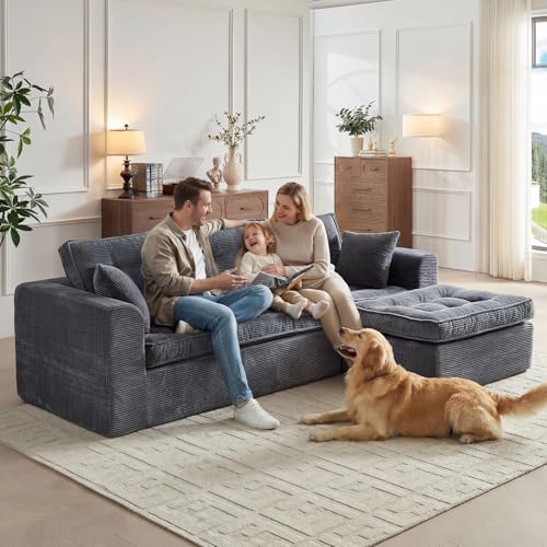 Image of ROXGOX Modular Sectional Sofa, Modern Boneless Couch with L-Shape Chaise, Home Sectional Comfy Sofa Set for Living Room Bedroom and Floor, Plush Corduroy, No Assembly Required (Gray)