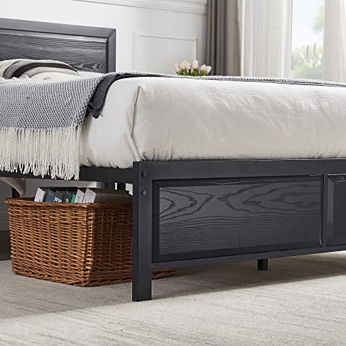 Vecelo Queen Size Platform Bed Frame With Black Wood Headboard, Mattress Foundation, Strong Metal Slats Support, No Box Spring Needed #TOP3